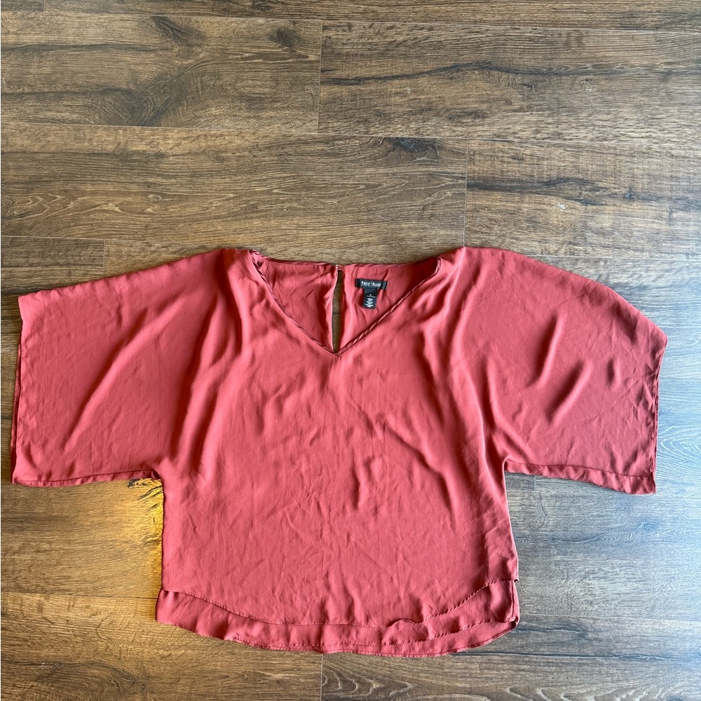 White House Black Market Red V-Neck Blouse